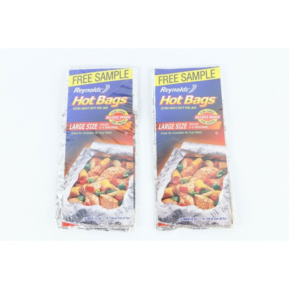 New Old Stock Discontinued Lot of 2 Reynolds Hot Bags Large Size Heavy Foil Bag